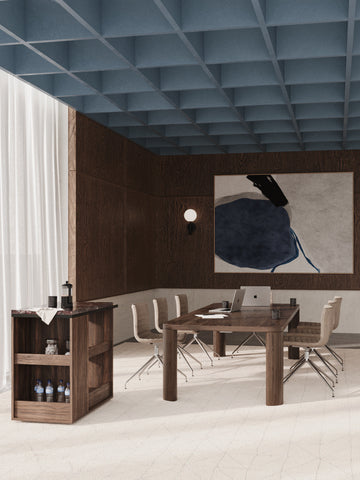 Designed by Moa Sjöberg 2021/22. Moci is a handcrafted and generous table for dining or conference purposes with massive oak legs and an oak veneer top. Available in two sizes and three colors. Made in Sweden.