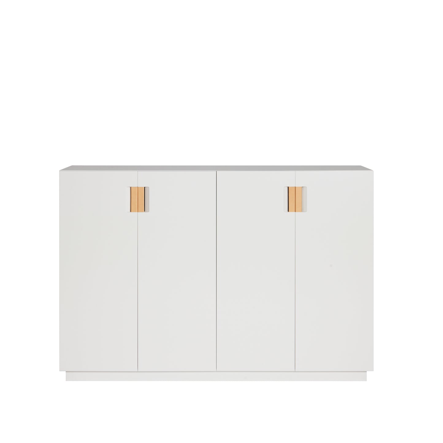 Designed by Anya Sebton and Eva Lilja Löwenhielm 2014. Storage unit with 2 folding doors and handles in leather with 2 compartments and 2 lacquered shelves.