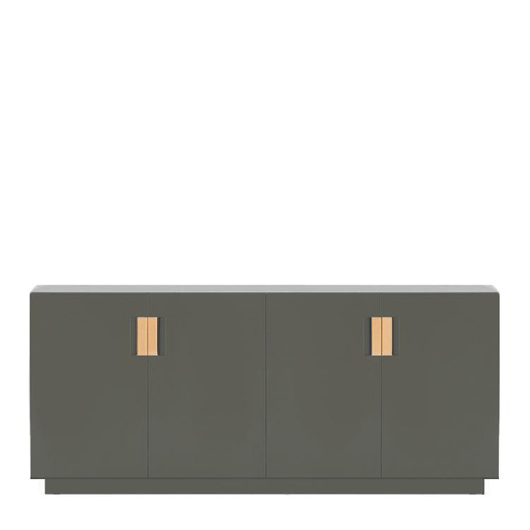 Designed by Anya Sebton and Eva Lilja Löwenhielm 2014.  Storage unit with 2 folding doors and handles in leather with 2 compartments and 2 lacquered shelves.