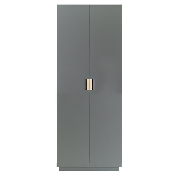 Designed by Anya Sebton and Eva Lilja Löwenhielm 2014. Cabinet with covered doors and sides. The highest cabinet in the Frame series, with handles in leather. One shelf is fixed with metal fixings. 