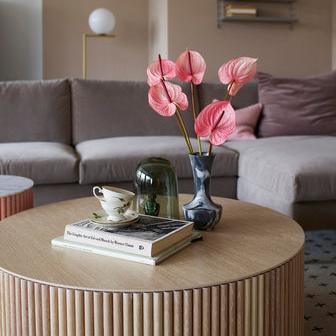 Designed by Anya Sebton and Eva Lilja Löwenhielm 2018 Coffee table with base in solid oak or ash panels. Top in veneer with a solid oak edge in the same color as the base. Available in multiple color options.
