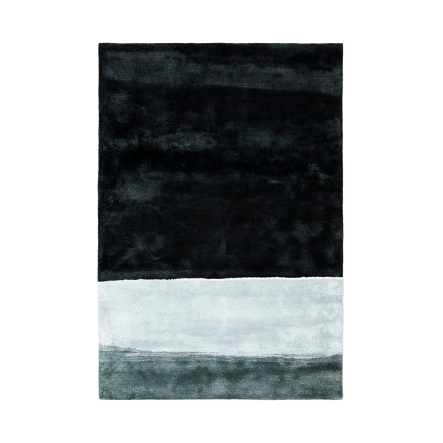 The Horizon Midnight rug has a moonlight landscape, hand-cut details, and mixed compositions of yarn in a fixed blend. It is made of a special wool and Tencel blend. Horizon is designed to be hung on the wall or lay on the floor. 