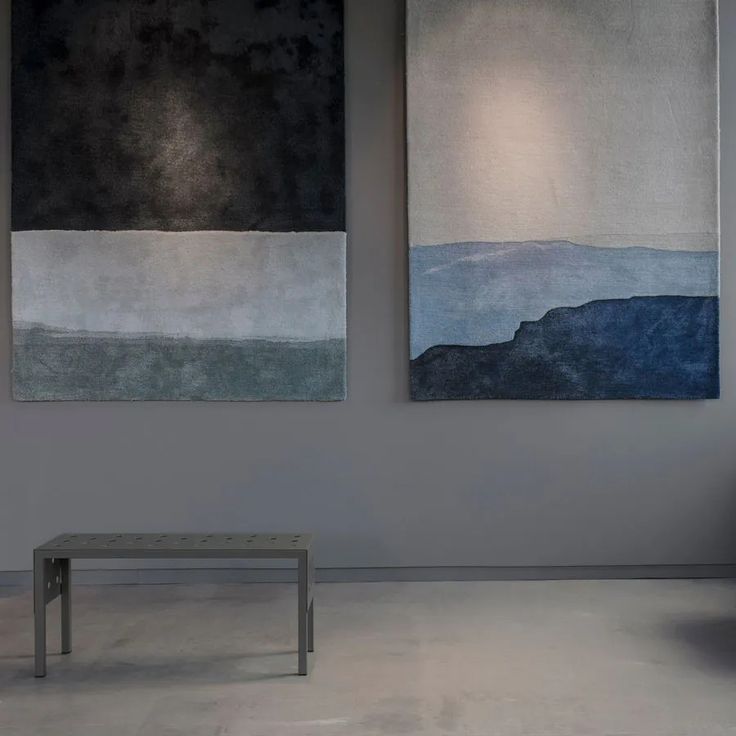 The Horizon Midnight rug has a moonlight landscape, hand-cut details, and mixed compositions of yarn in a fixed blend. It is made of a special wool and Tencel blend. Horizon is designed to be hung on the wall or lay on the floor. 