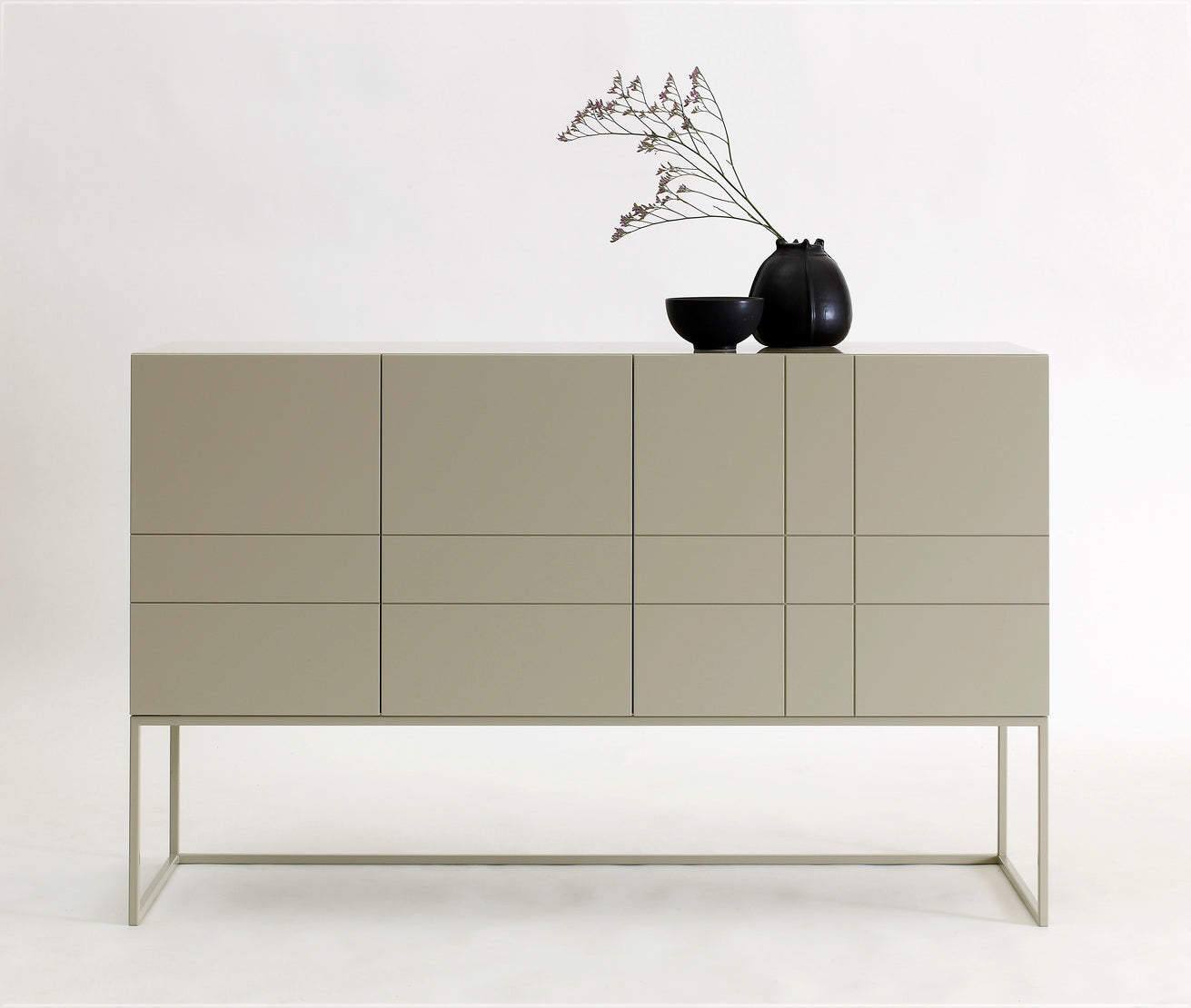 Designed by Claesson Koivisto Rune 2011. Cabinet in lacquered MDF with lacquered metal stand in the same color. Opening in the back for ventilation or cables.