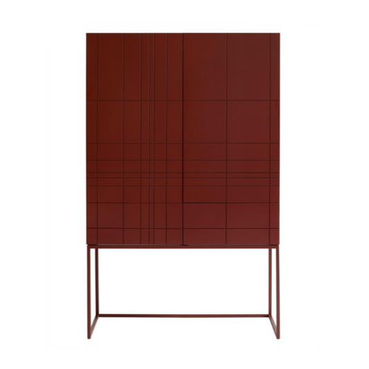 Designed by Claesson Koivisto Rune 2011.  Cabinet in lacquered MDF with lacquered metal stand in the same color. The cabinet has two doors and two drawers—inside a drawer in birch.