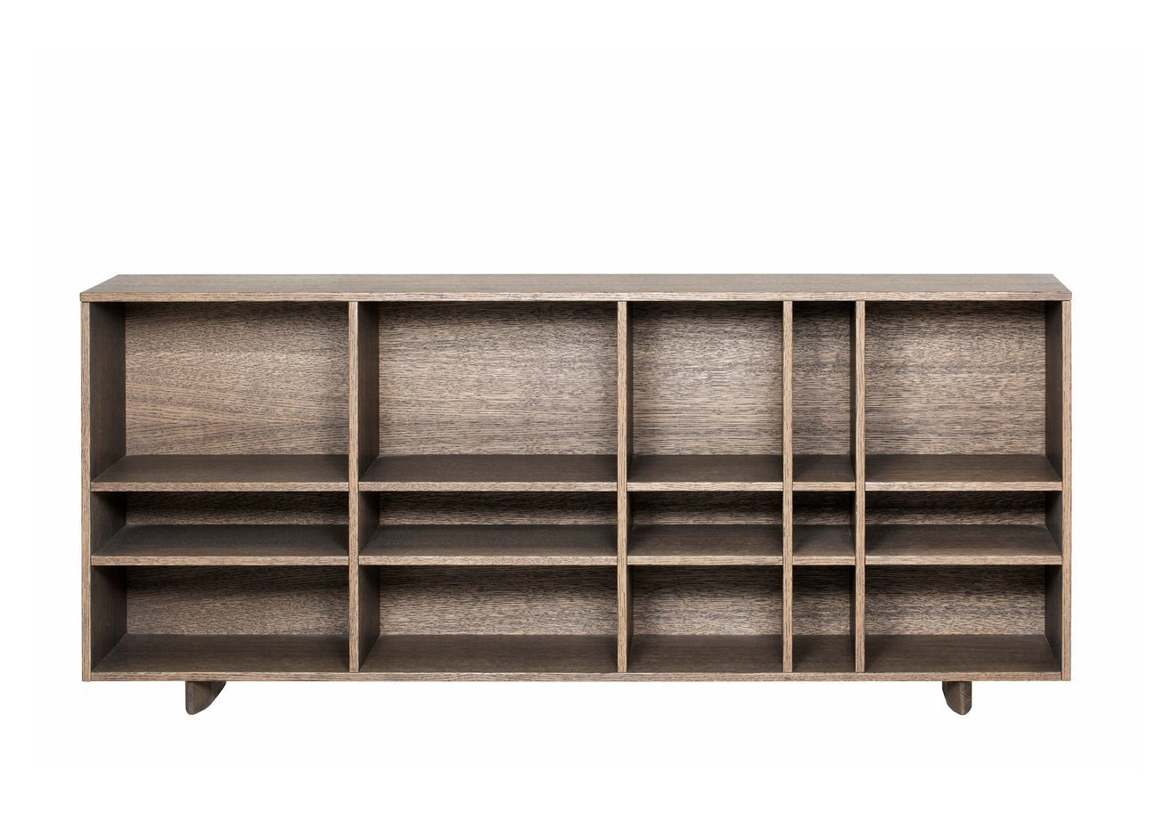 Designed by Claesson Koivisto Rune 2010.  The Kilt Sideboard 137 (Open) open storage in oak veneer with a fixed interior. Sideboard and runners in monochrome colors.