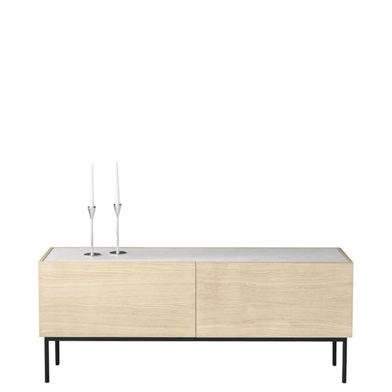 Designed by Broberg and Ridderstråle 2012.  Storage unit with 2 drawers and a stand in lacquered metal and stone or glass top.