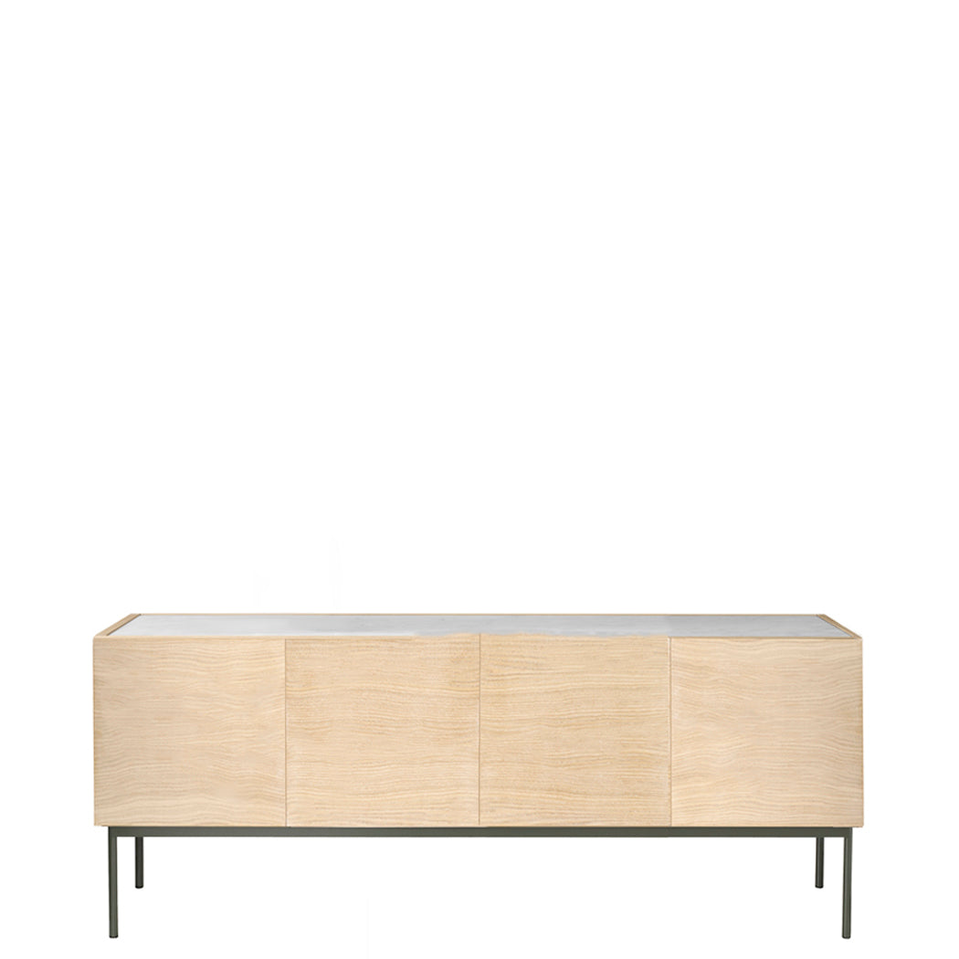 Designed by Broberg and Ridderstråle 2012. Storage unit with 4 doors and lacquered metal stand with stone or glass top.