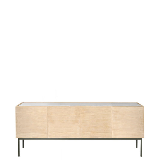 Designed by Broberg and Ridderstråle 2012. Storage unit with 4 doors and lacquered metal stand with stone or glass top.