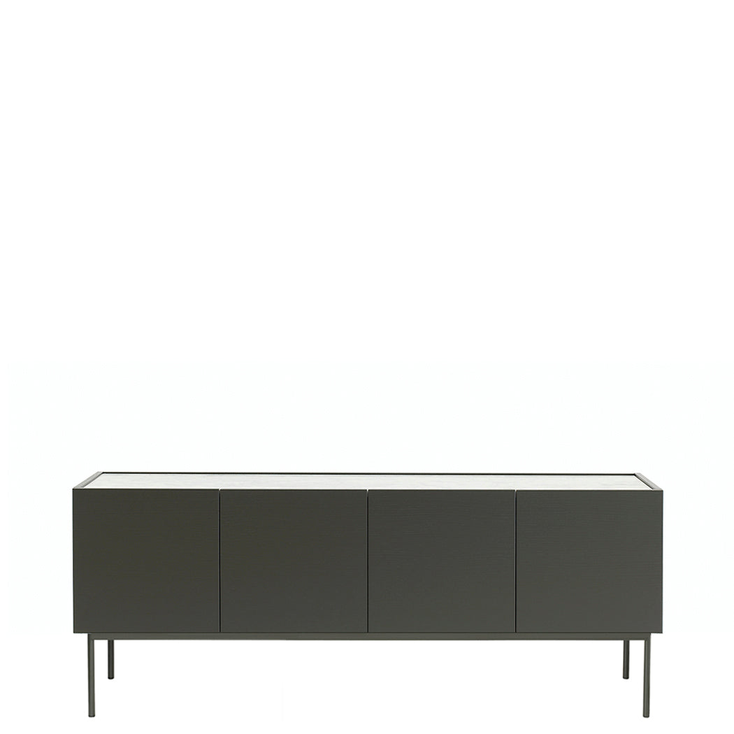 Designed by Broberg and Ridderstråle 2012. Storage unit with 4 doors and lacquered metal stand with stone or glass top.