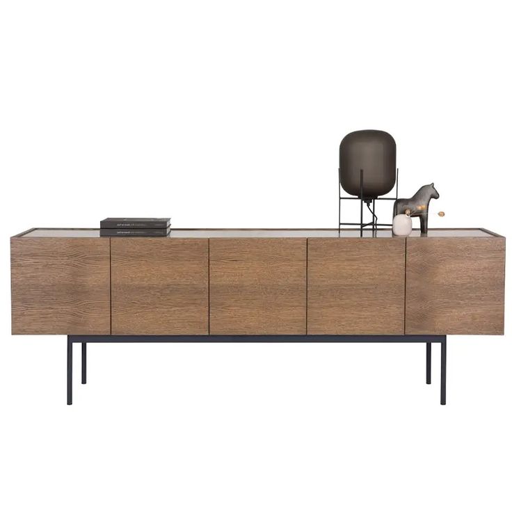 Designed by Broberg and Ridderstråle 2012.  Storage unit with 5 doors and a stand in lacquered metal and stone or glass top.