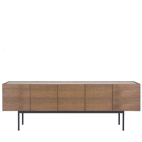Designed by Broberg and Ridderstråle 2012.  Storage unit with 5 doors and a stand in lacquered metal and stone or glass top.