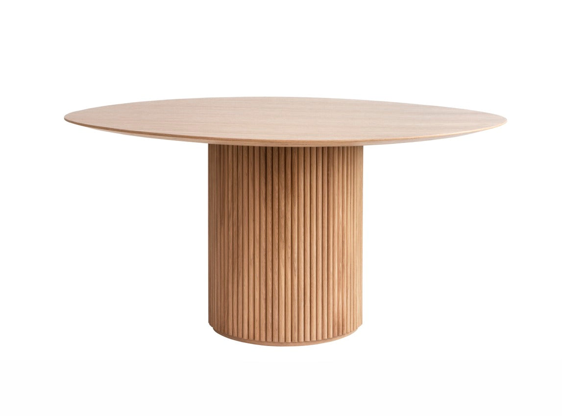 Designed by Anya Sebton and Eva Lilja Löwenhielm 2018.  Round table with base in solid oak or ash panels. Top in veneer with a solid oak edge in the same color as the base. Available in multiple color options.