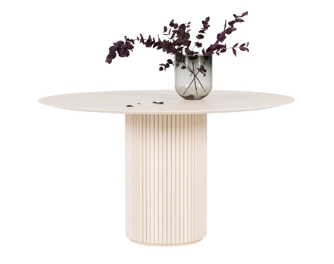 Designed by Anya Sebton and Eva Lilja Löwenhielm 2018.  Round table with base in solid oak or ash panels. Top in veneer with a solid oak edge in the same color as the base. Available in multiple color options.