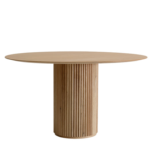 Designed by Anya Sebton and Eva Lilja Löwenhielm 2018.  Round table with base in solid oak or ash panels. Top in veneer with a solid oak edge in the same color as the base. Available in multiple color options.