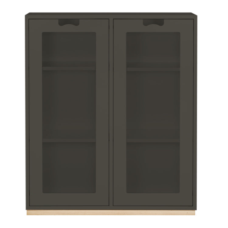 Designed by Thomas Sandell and Jonas Bohlin 1994. The classic Snow Cabinet E has 2 soft-closing glass doors, a middle partition, and four shelves. Extra shelves can be ordered. Choose between two depths.