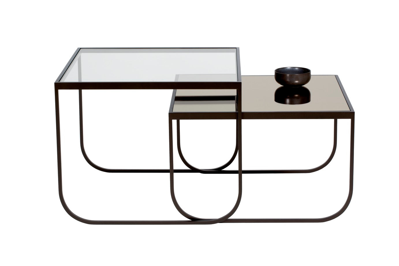Designed by Broberg and Ridderstråle 2011. Coffee table with a bent metal structure. Tati Coffee Table 63,5 High can be slid over Tati Coffee Table 63,5 Low.