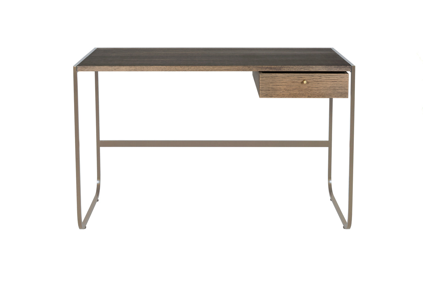 Designed by Broberg and Ridderstråle 2012.  Desk with a bent metal structure with 1 drawer in the same veneer as the desktop. Polyurethane treated oak. It is delivered fully assembled.