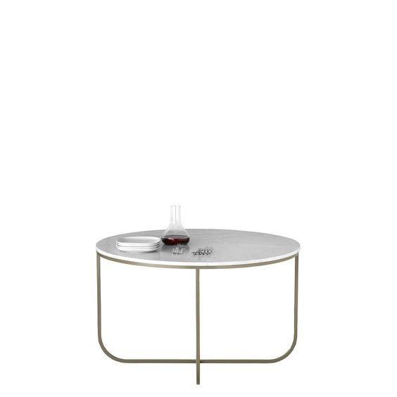 Designed by Broberg and Ridderstråle 2012. Round dining table with lacquered frame and stone top.