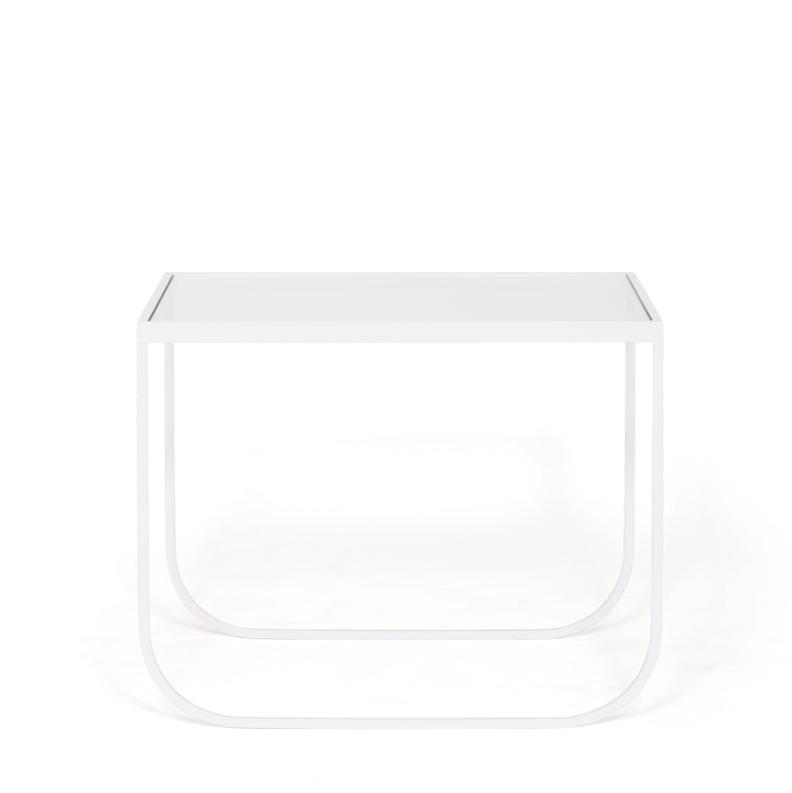 Designed by Broberg and Ridderstråle 2011. Lounge table with a bent metal structure. Tati Lounge 65 can be slid over Tati Lounge 120.