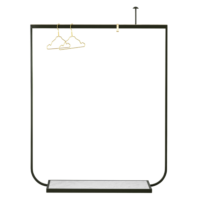 Designed by Broberg and Ridderstråle 2011. Floor-standing coat hanger/rack in metal with brass details and stone base. Hooks and knobs in matte brass are sold separately.