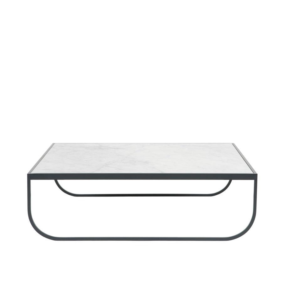 Designed by Broberg and Ridderstråle 2011. Coffee table with a bent metal structure. Tati Coffee Table 90 Low can be slid under Tati Coffee Table 90 High.
