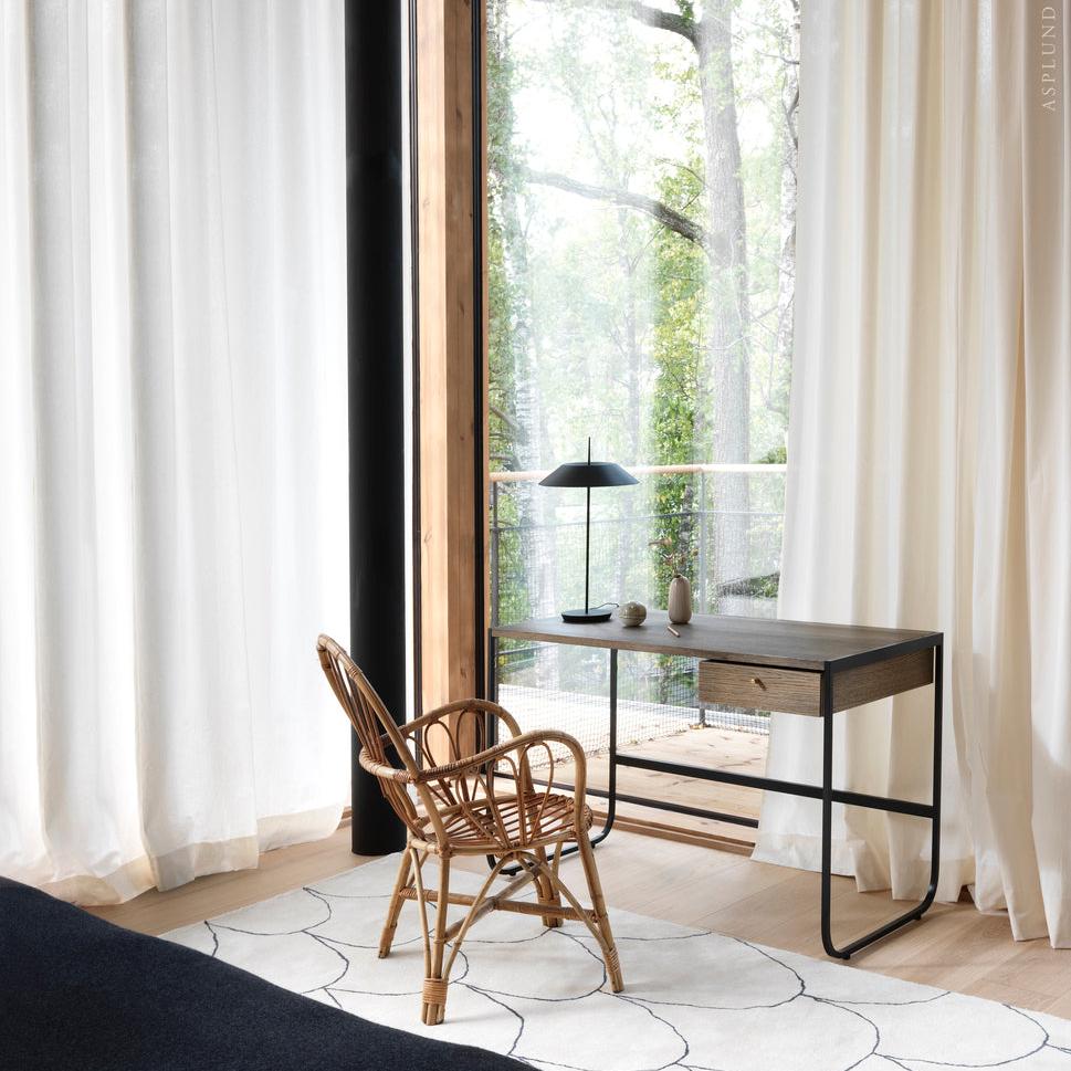 Designed by Broberg and Ridderstråle 2012.  Desk with a bent metal structure with 1 drawer in the same veneer as the desktop. Polyurethane treated oak. It is delivered fully assembled.