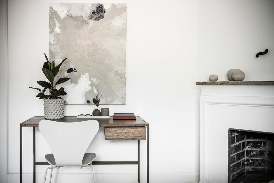 Designed by Broberg and Ridderstråle 2012. Desk with a bent metal structure with 1 drawer in the same veneer as the desktop. Polyurethane treated oak. It is delivered fully assembled.