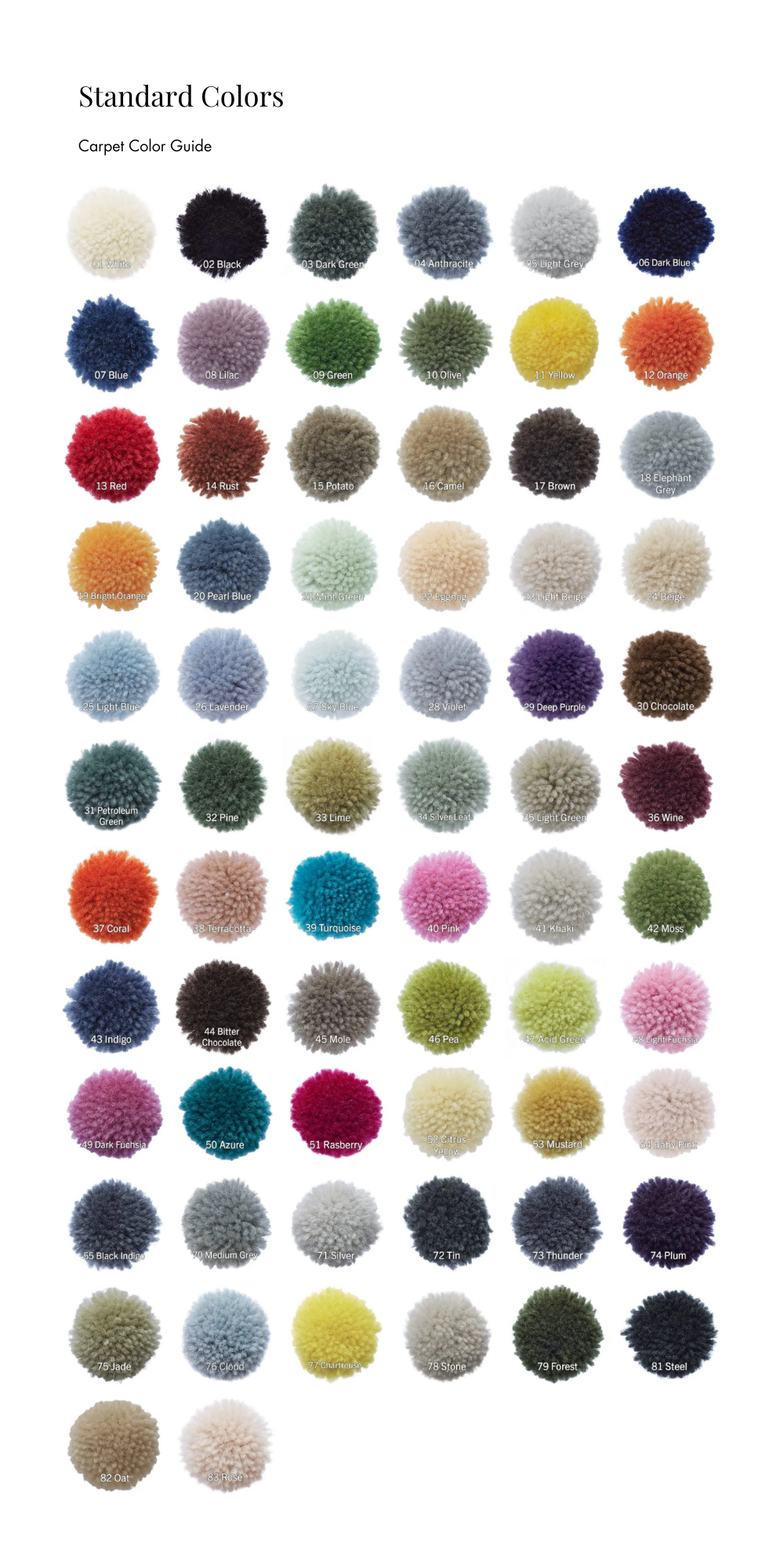 100% Wool Color Guide