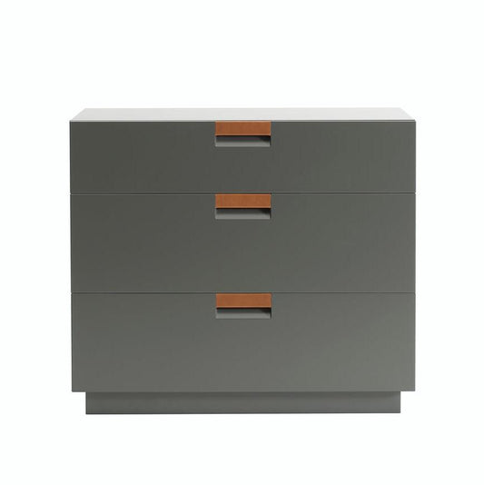 Designed by Anya Sebton and Eva Lilja Löwenhielm 2014.  Storage unit with 3 drawers and handles in leather.