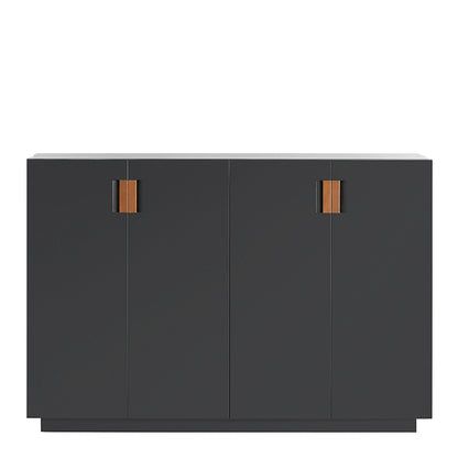 Designed by Anya Sebton and Eva Lilja Löwenhielm 2014.  Storage unit with 2 folding doors and handles in leather with 2 compartments and 2 lacquered shelves. 