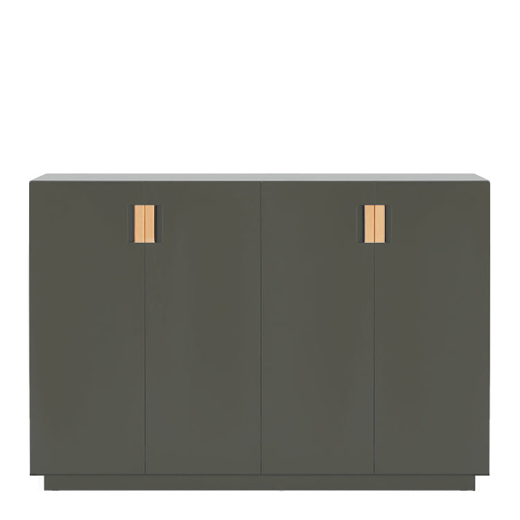 Designed by Anya Sebton and Eva Lilja Löwenhielm 2014.  Storage unit with 2 folding doors and handles in leather with 2 compartments and 2 lacquered shelves. 