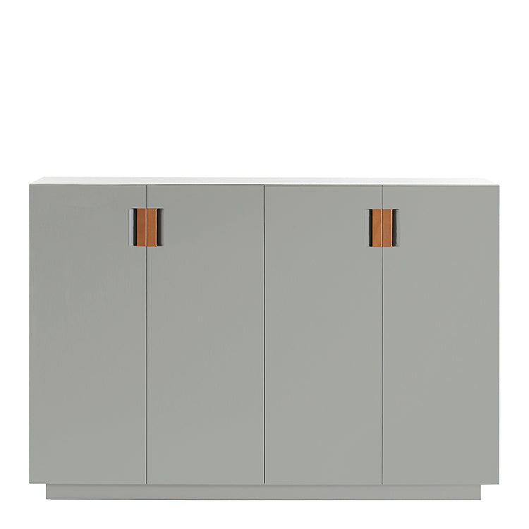Designed by Anya Sebton and Eva Lilja Löwenhielm 2014.  Storage unit with 2 folding doors and handles in leather with 2 compartments and 2 lacquered shelves. 