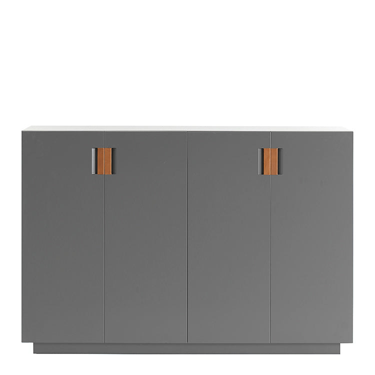 Designed by Anya Sebton and Eva Lilja Löwenhielm 2014.  Storage unit with 2 folding doors and handles in leather with 2 compartments and 2 lacquered shelves. 