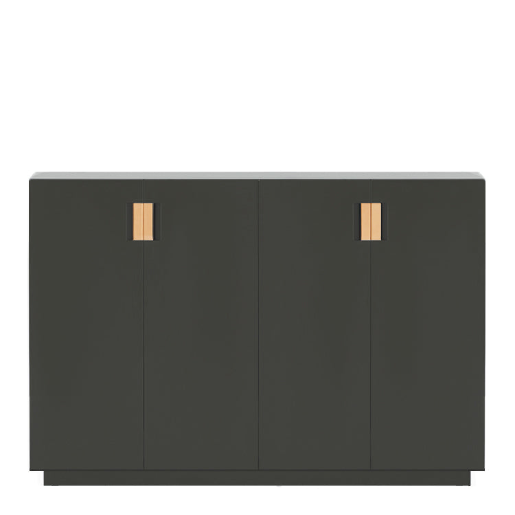 Designed by Anya Sebton and Eva Lilja Löwenhielm 2014.  Storage unit with 2 folding doors and handles in leather with 2 compartments and 2 lacquered shelves. 