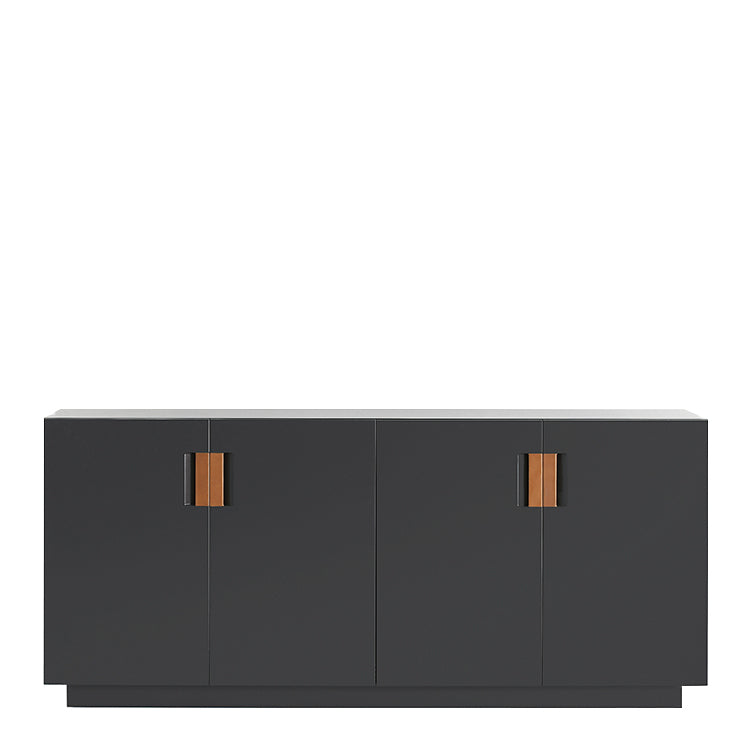 Designed by Anya Sebton and Eva Lilja Löwenhielm 2014.  Storage unit with 2 folding doors and handles in leather with 2 compartments and 2 lacquered shelves. 
