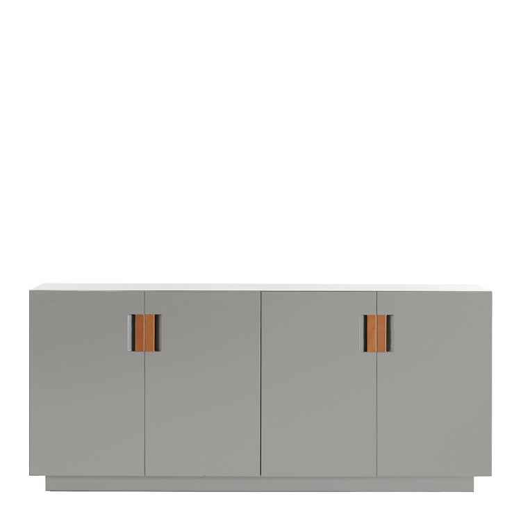 Designed by Anya Sebton and Eva Lilja Löwenhielm 2014.  Storage unit with 2 folding doors and handles in leather with 2 compartments and 2 lacquered shelves. 