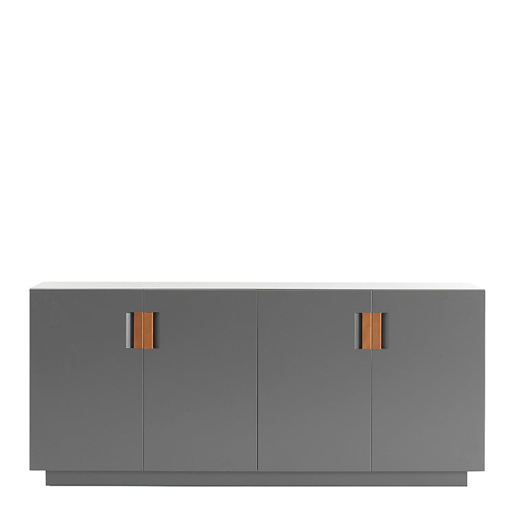 Designed by Anya Sebton and Eva Lilja Löwenhielm 2014.  Storage unit with 2 folding doors and handles in leather with 2 compartments and 2 lacquered shelves. 