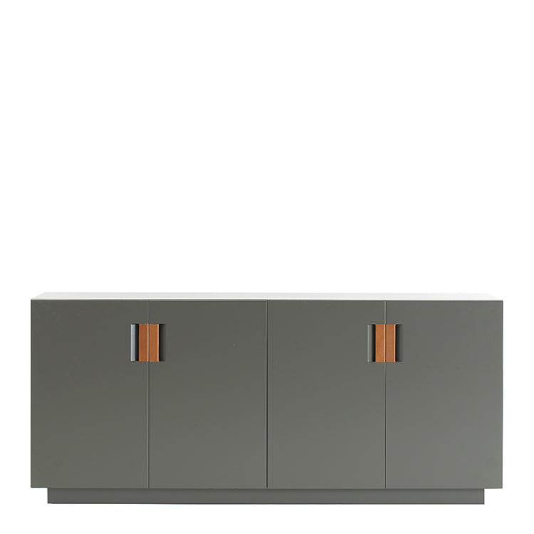 Designed by Anya Sebton and Eva Lilja Löwenhielm 2014.  Storage unit with 2 folding doors and handles in leather with 2 compartments and 2 lacquered shelves. 