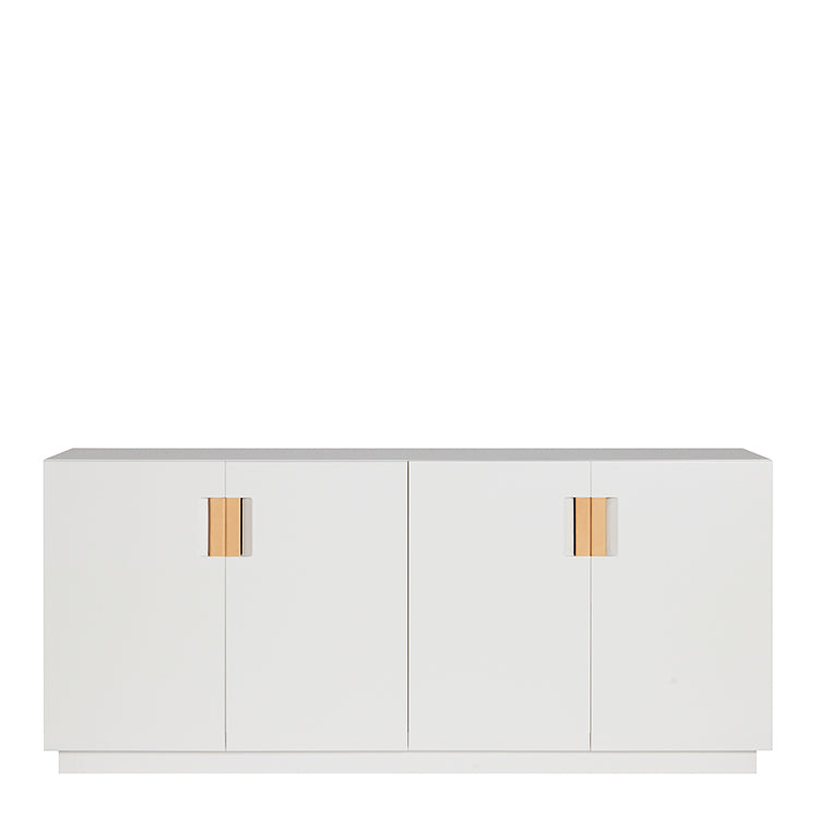 Designed by Anya Sebton and Eva Lilja Löwenhielm 2014.  Storage unit with 2 folding doors and handles in leather with 2 compartments and 2 lacquered shelves. 