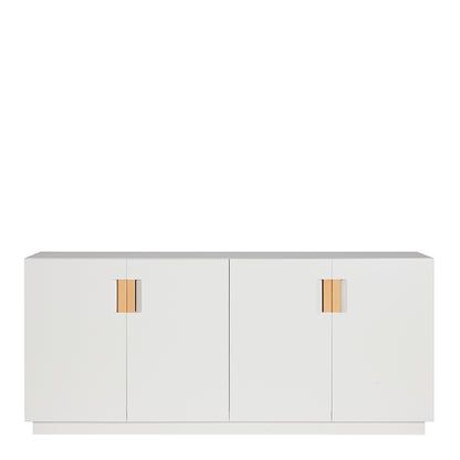 Designed by Anya Sebton and Eva Lilja Löwenhielm 2014.  Storage unit with 2 folding doors and handles in leather with 2 compartments and 2 lacquered shelves. 
