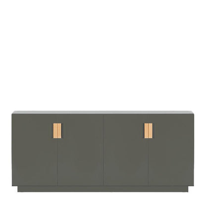 Designed by Anya Sebton and Eva Lilja Löwenhielm 2014.  Storage unit with 2 folding doors and handles in leather with 2 compartments and 2 lacquered shelves. 