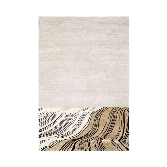 The Horizon Field rug has a field landscape, hand-cut details, and mixed compositions of yarn in a fixed blend. It is made of a special wool and Tencel blend. Horizon is designed to be hung on the wall or lay on the floor.