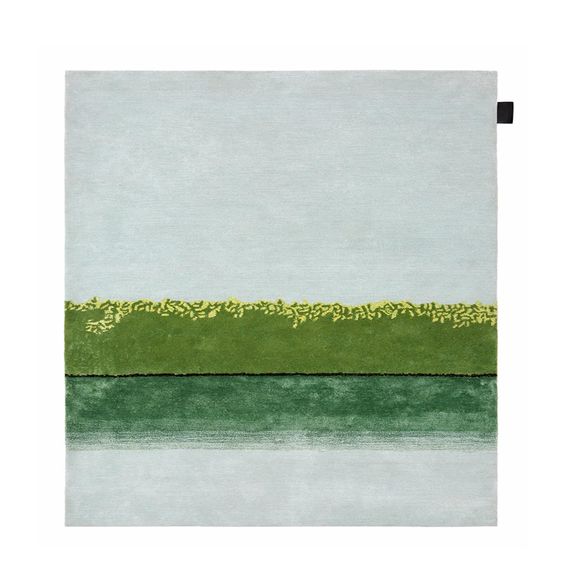 A hand-tufted rug with a Nordic winter afternoon landscape with hand-cut details and mixed compositions of yarn in a fixed blend. It is made of a special wool and Tencel blend. Horizon is designed to be hung on the wall or lay on the floor.