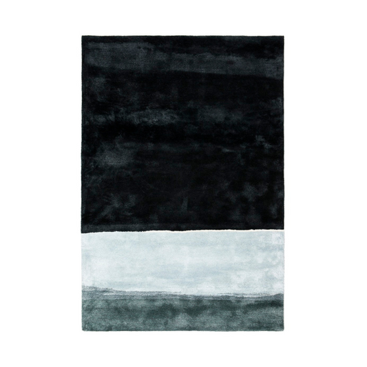 The Horizon Midnight rug has a moonlight landscape, hand-cut details, and mixed compositions of yarn in a fixed blend. It is made of a special wool and Tencel blend. Horizon is designed to be hung on the wall or lay on the floor.&nbsp;