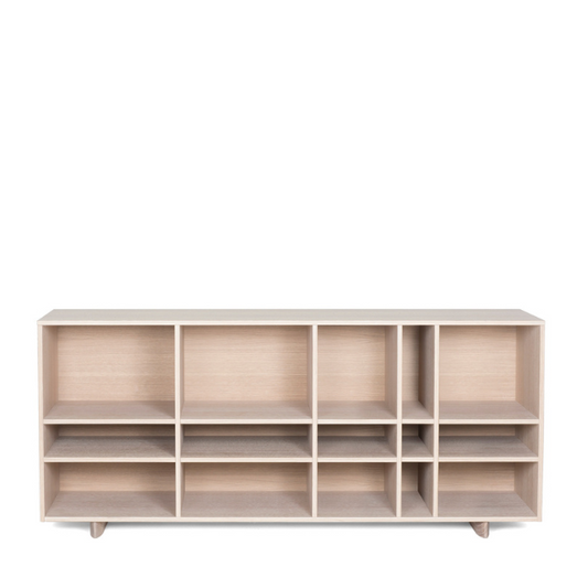 Designed by Claesson Koivisto Rune 2010.  The Kilt Sideboard 180 (Open) open storage in oak veneer with a fixed interior. Sideboard and runners in monochrome colors.