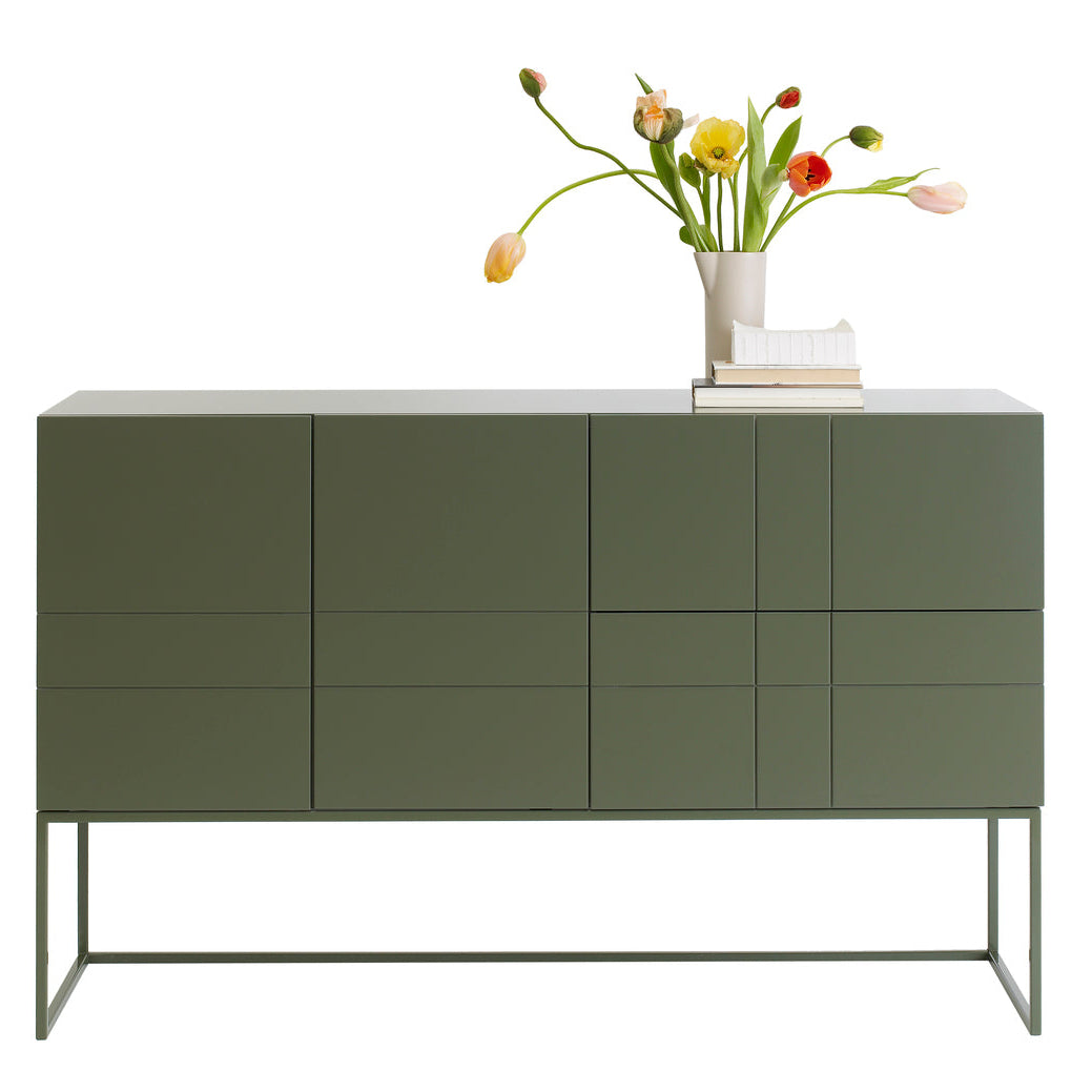 Designed by Claesson Koivisto Rune 2011.  Cabinet in lacquered MDF with lacquered metal stand in the same color. Opening in the back for ventilation or cables.