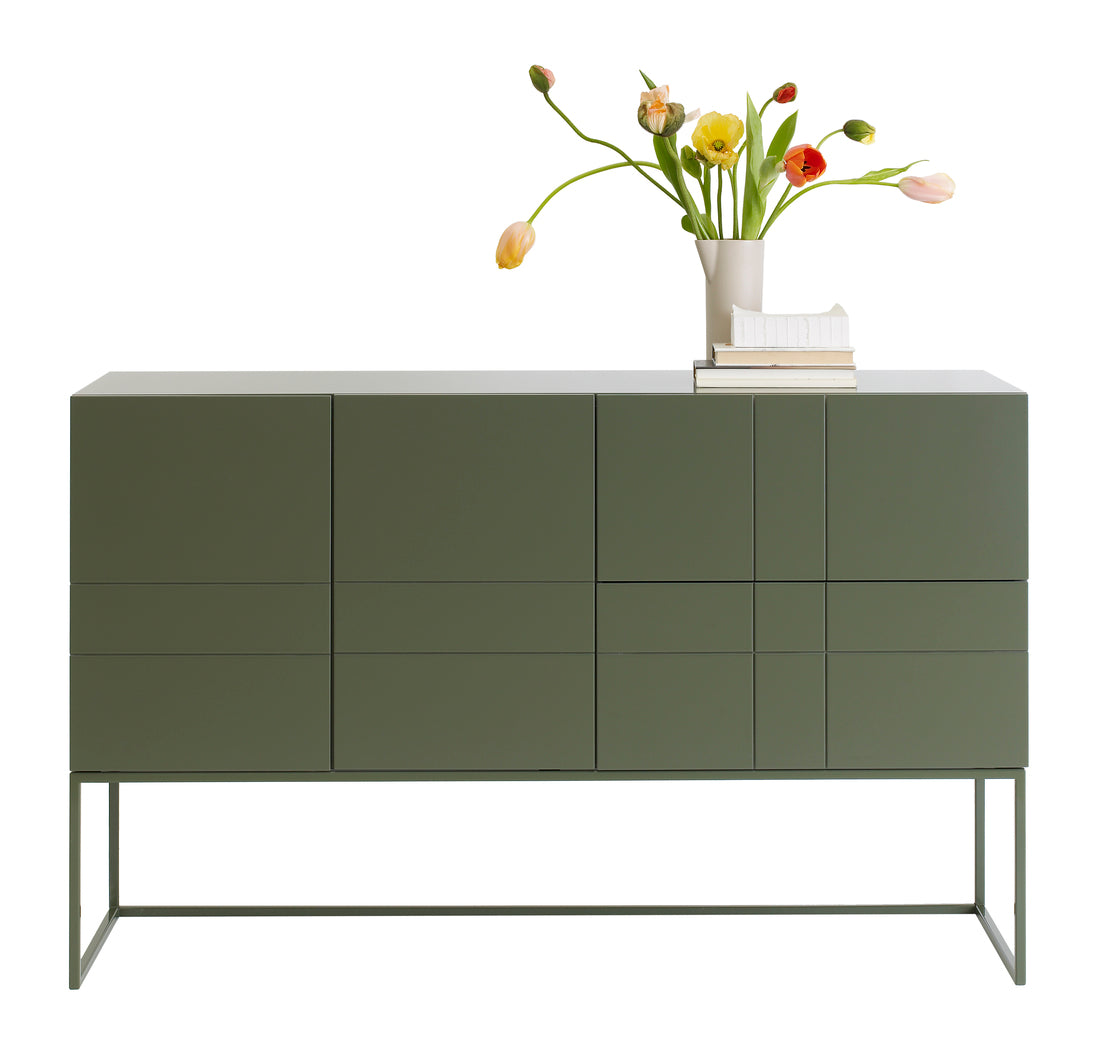 Designed by Claesson Koivisto Rune 2011.  Cabinet in lacquered MDF with lacquered metal stand in the same color. Opening in the back for ventilation or cables.