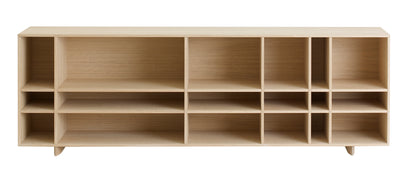 Designed by Claesson Koivisto Rune 2010.  The Kilt Sideboard 180 (Open) open storage in oak veneer with a fixed interior. Sideboard and runners in monochrome colors.