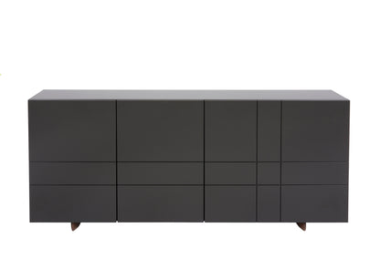Designed by Claesson Koivisto Rune 2008.  Cabinet with three doors with one removable shelf behind each door. Opening on the back for ventilation or cables.